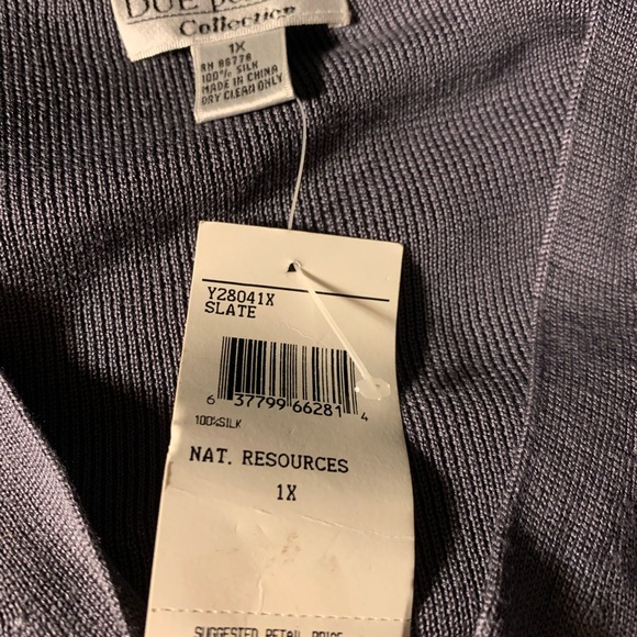 NWT DUE Per DUE 100% Silk V-Neck Button-Down Cardigan- Size 1X - Slate Blue - Picture 4 of 5